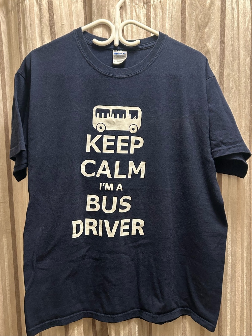 Keep Calm I'm a Bus Driver Navy Graphic Tee, Men’s Size Medium